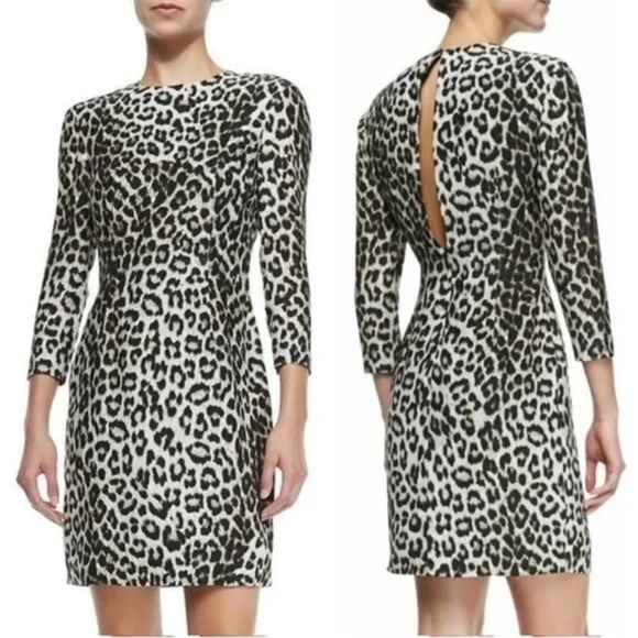 Rag & Bone Silk Leopard Mini Shift Dress 3/4 Sleeve Keyhole Back Animal Sz 2 - Picture 1 of 11